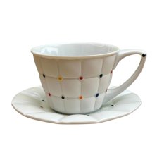 Cup with saucer Barcelona, multicolored dots