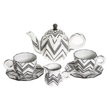 Porcelánová čajová souprava Šárka černý cik-cak černo bílá