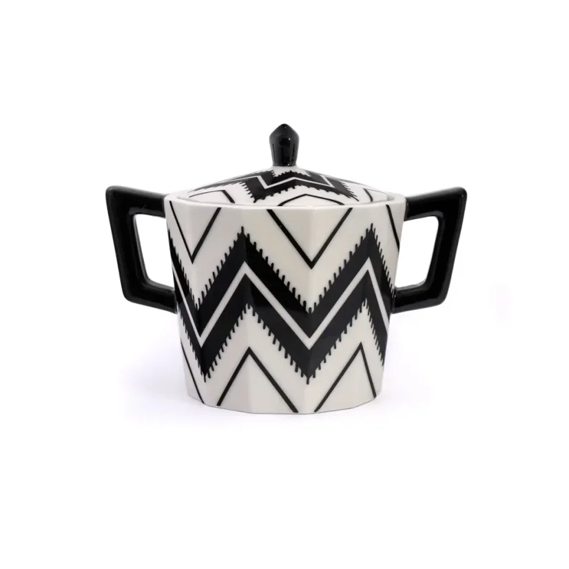Porcelánová cukřenka cik cak čárkovaný bílá černá