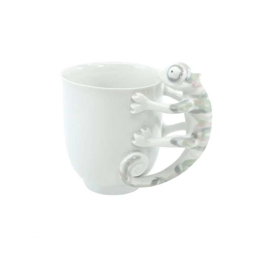 Porcelánový hrnek chameleon zelenošedý