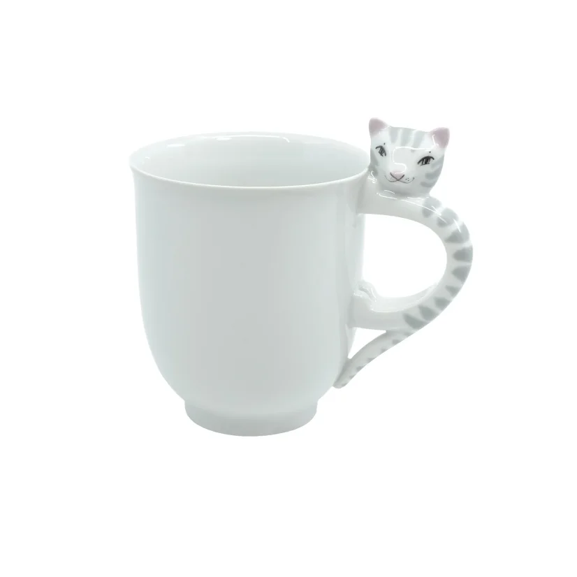 Porcelánový hrnek Kočička Šedé proužky