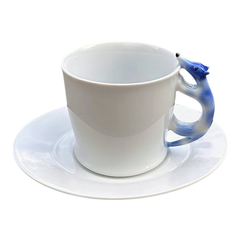 Porcelánový šálek s podšálkem Pejsek modré fleky Porcelánový šálek s podšálkem Pejsek modré fleky