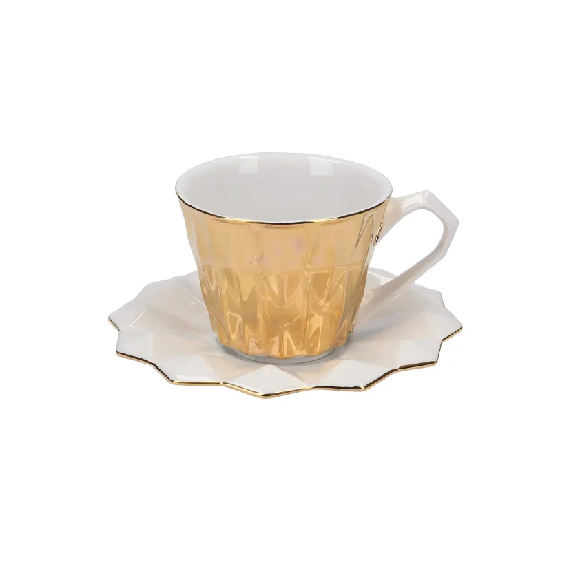 Porcelánový šálek s podšálkem Diamond Zlatý