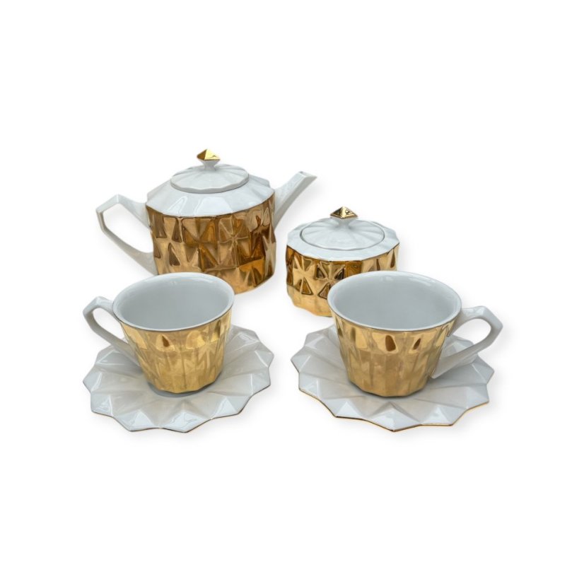 Diamond Gold Tea Set with Sugar Bowl