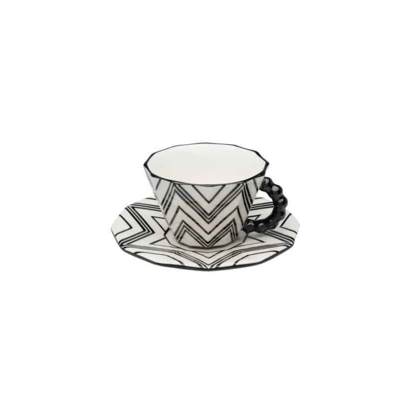 Espresso šálek s podšálkem černý cik cak