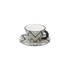 Espresso cup with saucer black zig-zag
