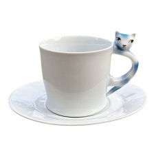 Cup with saucer Kitten blue dots