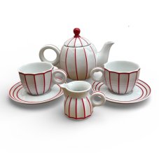 Porcelánová čajová souprava Šárka červená linka