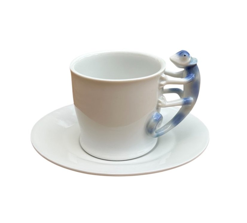 Porcelánový šálek s podšálkem Chameleón modrozelený