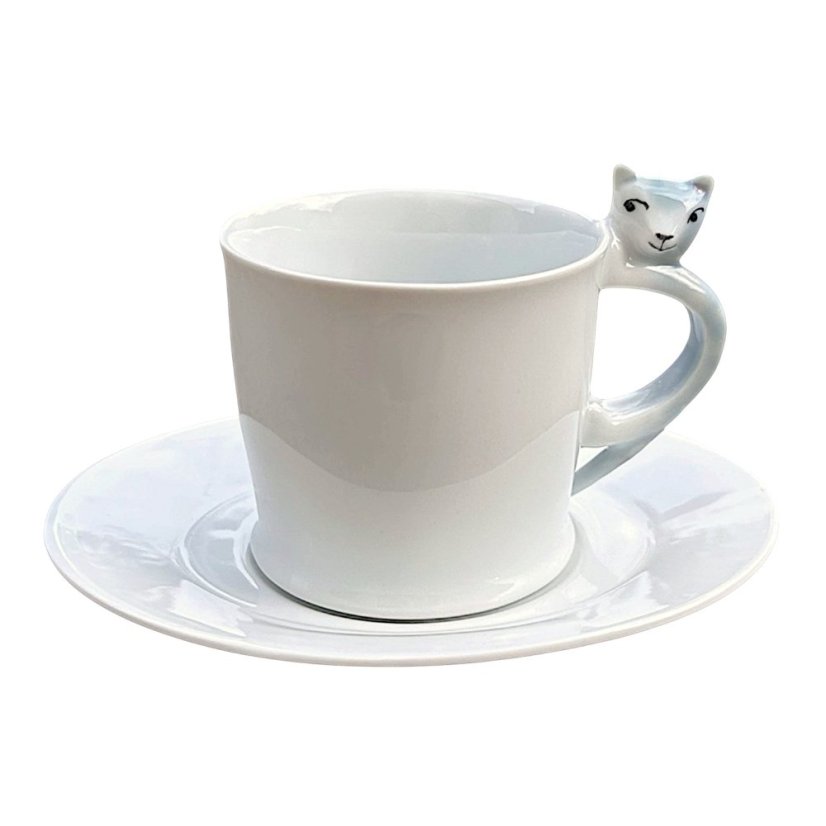 Porcelánový šálek s podšálkem Kočička modrošedá Porcelánový šálek s podšálkem Kočička modrošedá